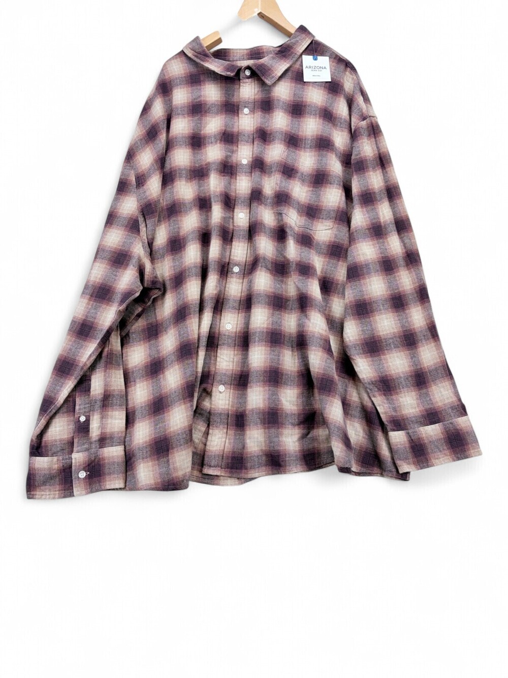 Arizona Men 6XL Big & Tall Purple Plaid Cotton Button-Down Shirt